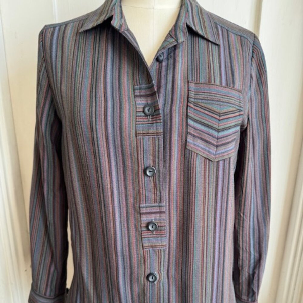 Vintage 80s Multi Stripe Shirt by Ladies Fashion High Sense Size Medium